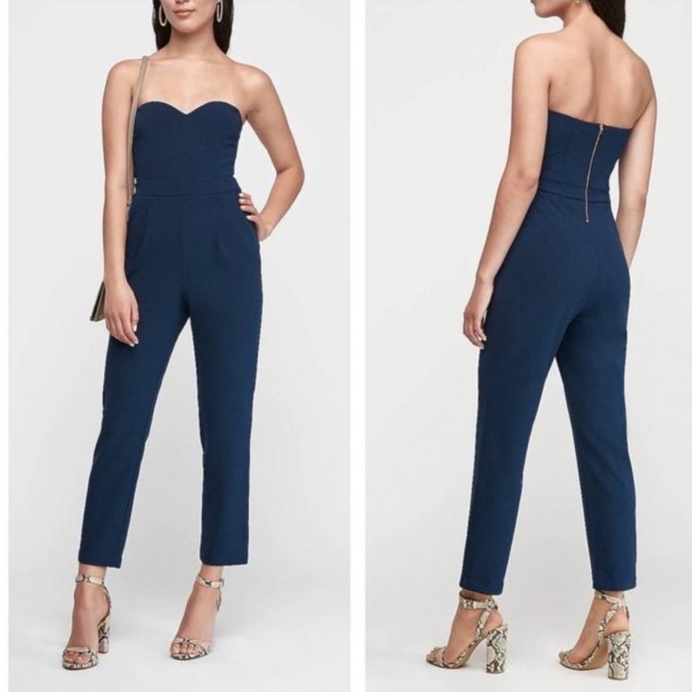Express Strapless Sweetheart Neckline Jumpsuit Navy 14 Cocktail Elegant Evening